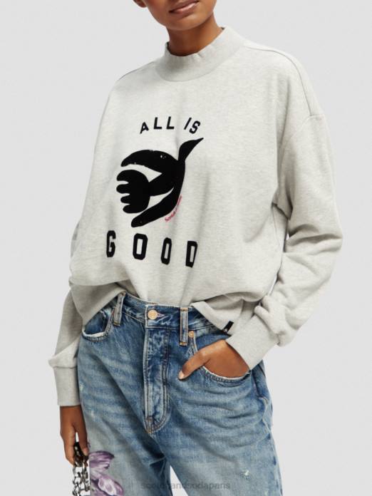 Scotch & Soda femmes sweat-shirt court ample à col cheminée gris mélangé vêtements 4HB4200