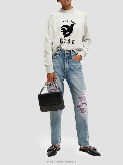 Scotch & Soda femmes sweat-shirt court ample à col cheminée gris mélangé vêtements 4HB4200