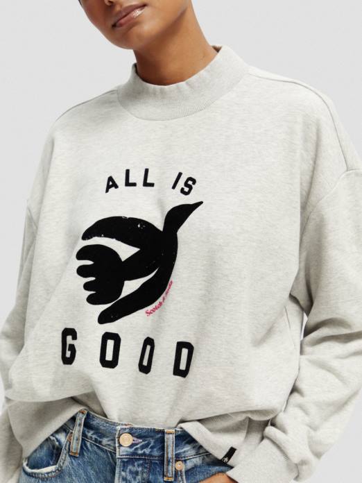 Scotch & Soda femmes sweat-shirt court ample à col cheminée gris mélangé vêtements 4HB4200