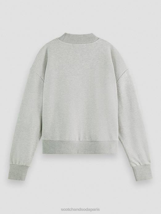Scotch & Soda femmes sweat-shirt court ample à col cheminée gris mélangé vêtements 4HB4200