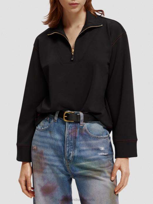 Scotch & Soda femmes sweat-shirt à manches trompette et demi-zip noir vêtements 4HB4190