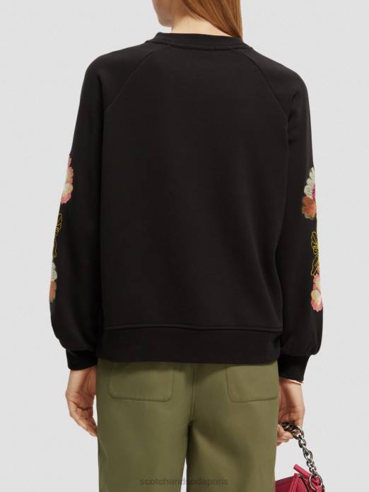 Scotch & Soda femmes sweat-shirt ras du cou à manches brodées noir vêtements 4HB4209