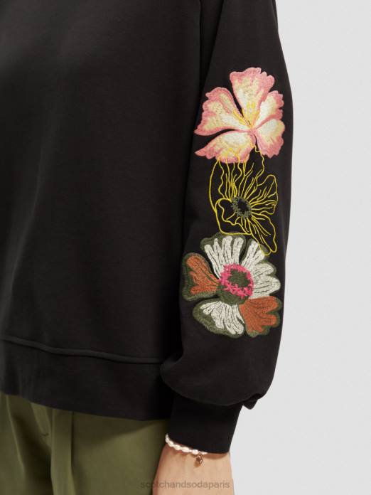 Scotch & Soda femmes sweat-shirt ras du cou à manches brodées noir vêtements 4HB4209