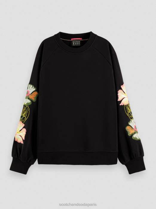 Scotch & Soda femmes sweat-shirt ras du cou à manches brodées noir vêtements 4HB4209