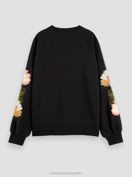 Scotch & Soda femmes sweat-shirt ras du cou à manches brodées noir vêtements 4HB4209