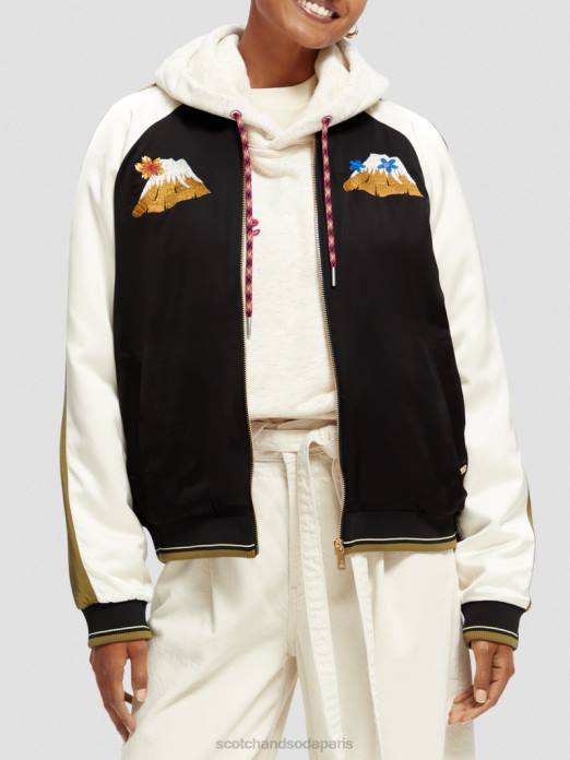 Scotch & Soda femmes veste bomber à broderies raglan noir vêtements 4HB4130