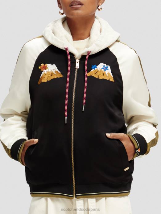 Scotch & Soda femmes veste bomber à broderies raglan noir vêtements 4HB4130