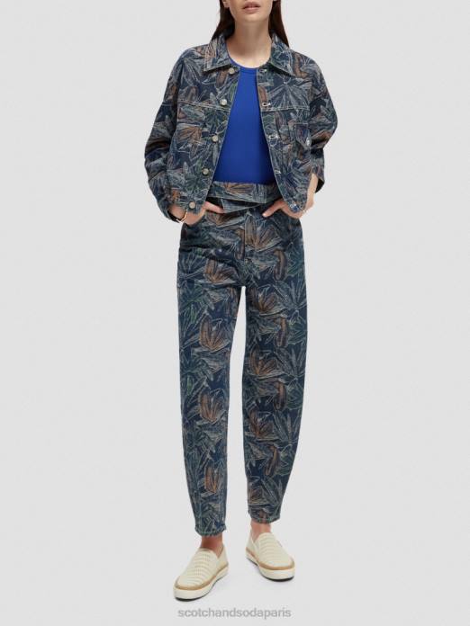 Scotch & Soda femmes veste en jean à jacquard fleuri indigo lavé vêtements 4HB4146
