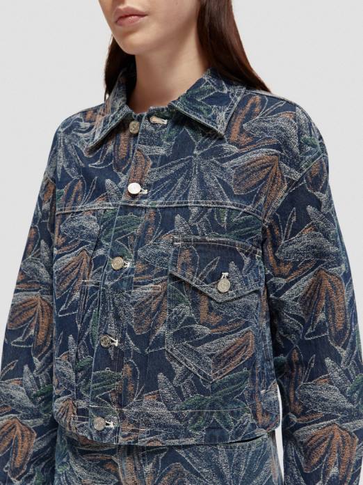 Scotch & Soda femmes veste en jean à jacquard fleuri indigo lavé vêtements 4HB4146