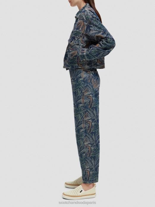 Scotch & Soda femmes veste en jean à jacquard fleuri indigo lavé vêtements 4HB4146