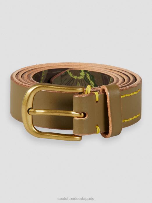 Scotch & Soda Hommes ceinture en cuir kaki accessoires 4HB4718