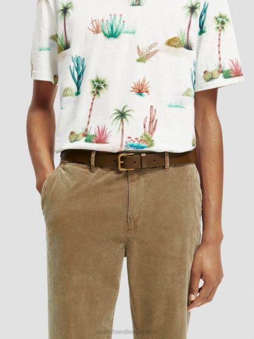 Scotch & Soda Hommes ceinture en cuir kaki accessoires 4HB4721