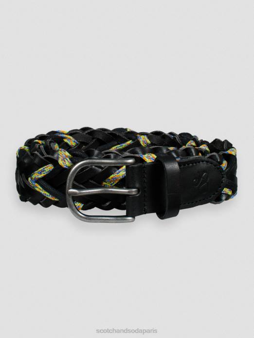 Scotch & Soda Hommes ceinture en cuir tressé et cordon noir accessoires 4HB4719