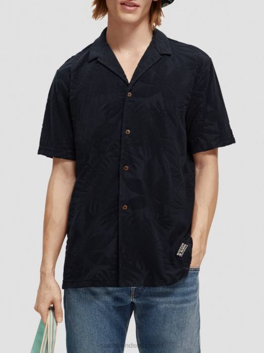Scotch & Soda Hommes chemise camp imprimée en jacquard marine vêtements 4HB4345