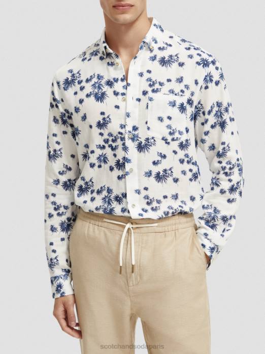 Scotch & Soda Hommes chemise contrecollée coupe classique avec ajustement des manches feu d'artifice blanc aop vêtements 4HB4334