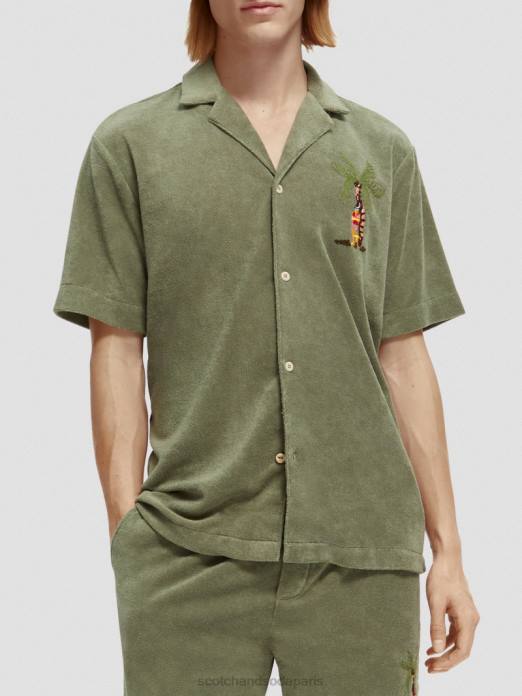 Scotch & Soda Hommes chemise de camp en tissu éponge brodé armée vêtements 4HB4295