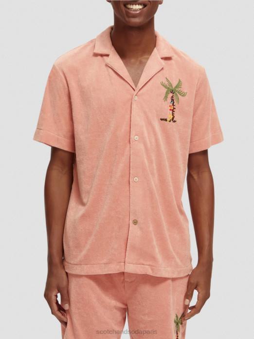 Scotch & Soda Hommes chemise de camp en tissu éponge brodé flamant vêtements 4HB4296