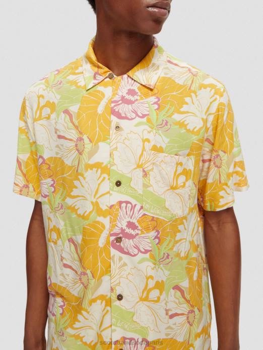 Scotch & Soda Hommes chemise de camp imprimée aop floral jaune vêtements 4HB4304