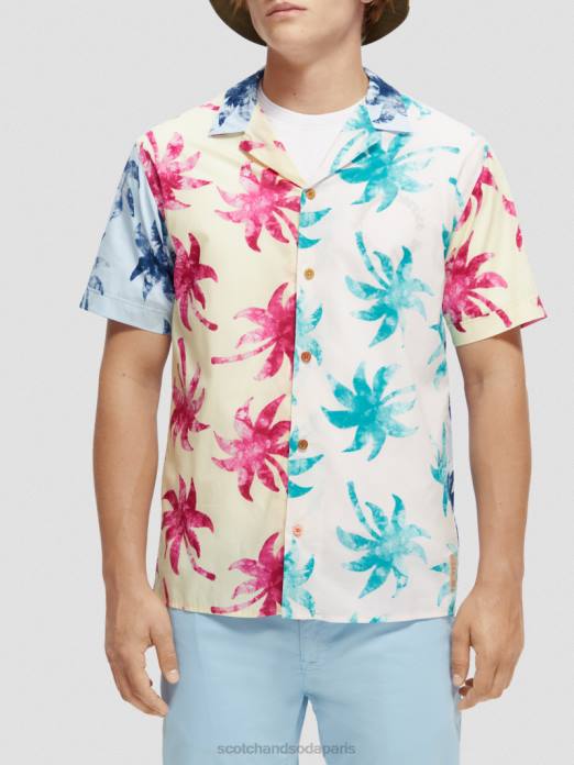 Scotch & Soda Hommes chemise de camp imprimée en coton biologique feuille de cire turquoise aop vêtements 4HB4325