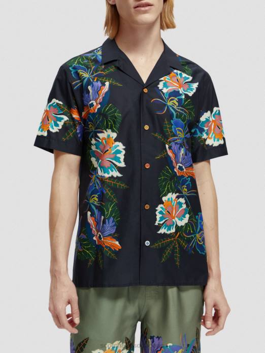 Scotch & Soda Hommes chemise de camp imprimée en coton biologique fleur de bordure vêtements 4HB4327