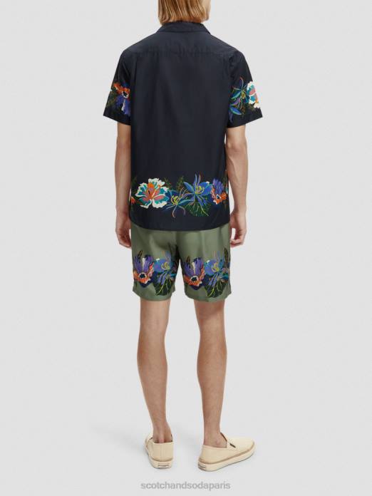 Scotch & Soda Hommes chemise de camp imprimée en coton biologique fleur de bordure vêtements 4HB4327