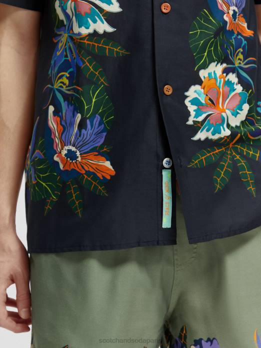 Scotch & Soda Hommes chemise de camp imprimée en coton biologique fleur de bordure vêtements 4HB4327