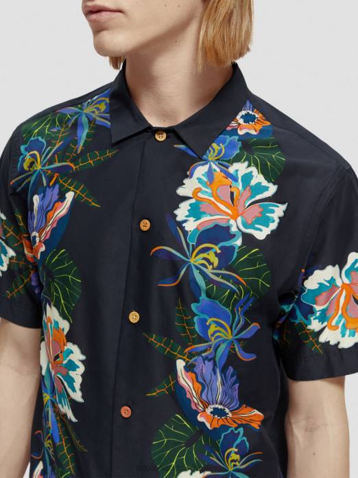 Scotch & Soda Hommes chemise de camp imprimée en coton biologique fleur de bordure vêtements 4HB4327