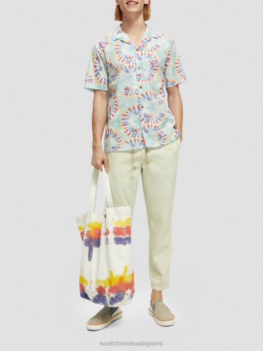 Scotch & Soda Hommes chemise de camp imprimée en coton biologique teinture de cravate de fleur de menthe vêtements 4HB4326