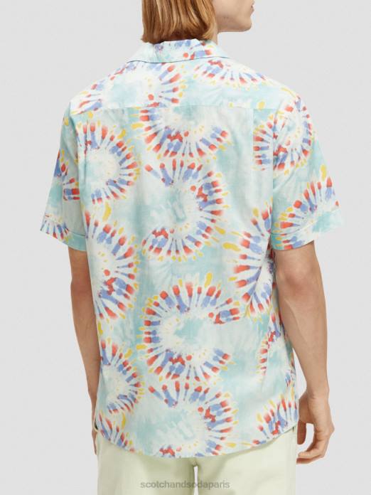 Scotch & Soda Hommes chemise de camp imprimée en coton biologique teinture de cravate de fleur de menthe vêtements 4HB4326