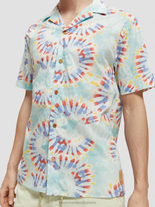 Scotch & Soda Hommes chemise de camp imprimée en coton biologique teinture de cravate de fleur de menthe vêtements 4HB4326