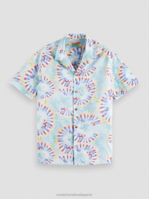 Scotch & Soda Hommes chemise de camp imprimée en coton biologique teinture de cravate de fleur de menthe vêtements 4HB4326
