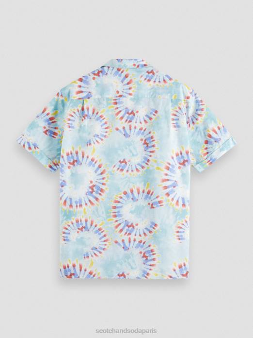 Scotch & Soda Hommes chemise de camp imprimée en coton biologique teinture de cravate de fleur de menthe vêtements 4HB4326