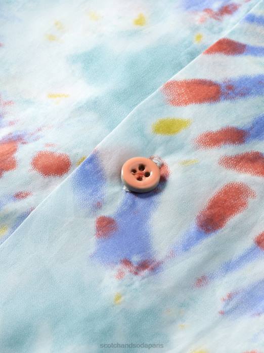 Scotch & Soda Hommes chemise de camp imprimée en coton biologique teinture de cravate de fleur de menthe vêtements 4HB4326