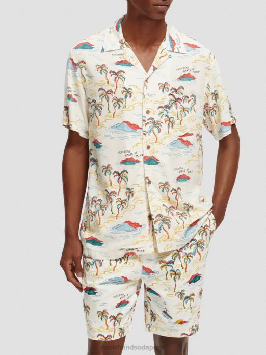 Scotch & Soda Hommes chemise de camp imprimée île aux palmiers blancs aop vêtements 4HB4305