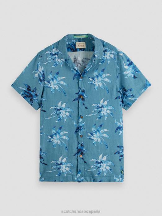 Scotch & Soda Hommes chemise de camp imprimée à manches courtes feuille de cire vêtements 4HB4329