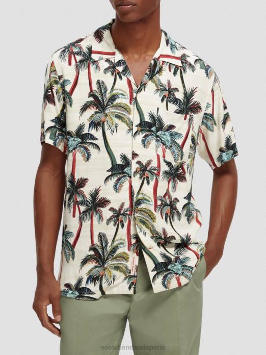 Scotch & Soda Hommes chemise de camp imprimée palmiers blanc cassé aop vêtements 4HB4306