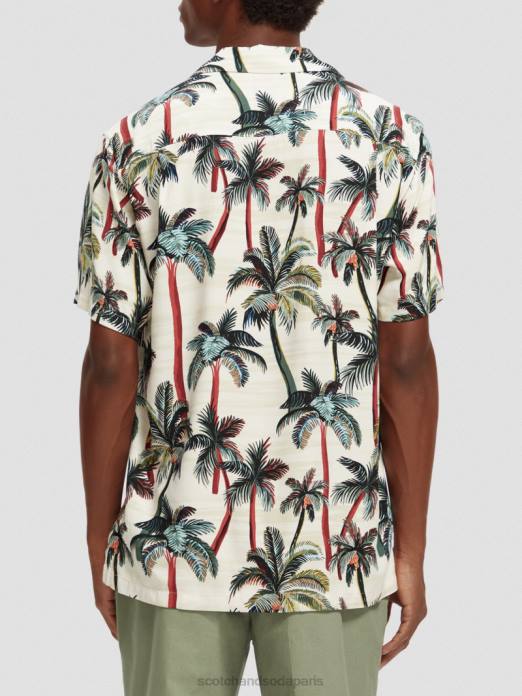 Scotch & Soda Hommes chemise de camp imprimée palmiers blanc cassé aop vêtements 4HB4306