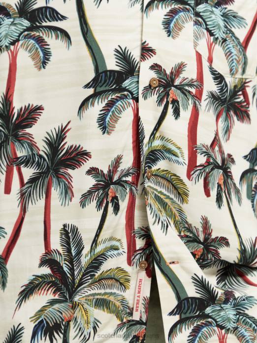 Scotch & Soda Hommes chemise de camp imprimée palmiers blanc cassé aop vêtements 4HB4306