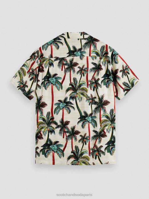 Scotch & Soda Hommes chemise de camp imprimée palmiers blanc cassé aop vêtements 4HB4306
