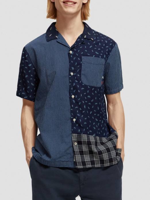 Scotch & Soda Hommes chemise de camp à patchwork indigo partout vêtements 4HB4343