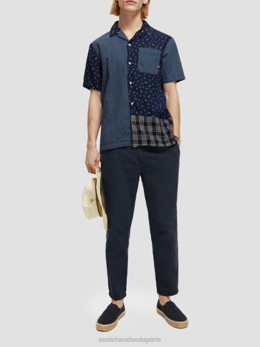 Scotch & Soda Hommes chemise de camp à patchwork indigo partout vêtements 4HB4343