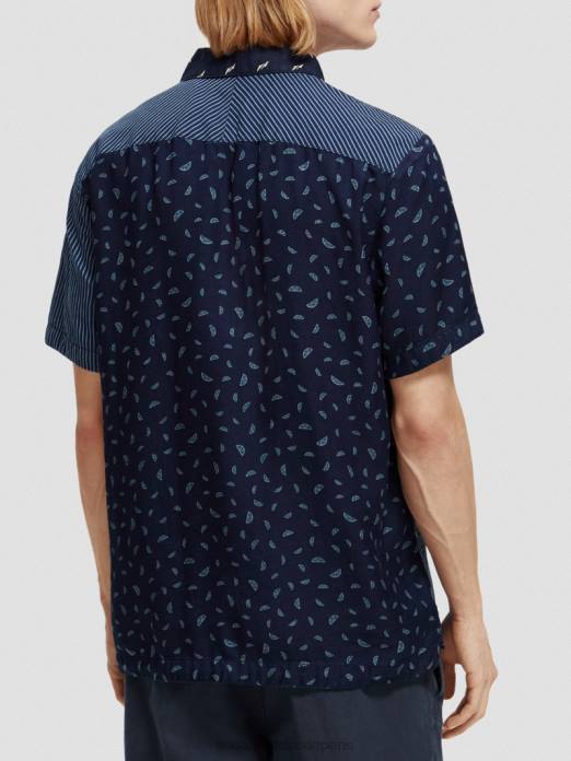 Scotch & Soda Hommes chemise de camp à patchwork indigo partout vêtements 4HB4343