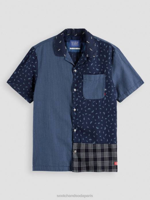 Scotch & Soda Hommes chemise de camp à patchwork indigo partout vêtements 4HB4343