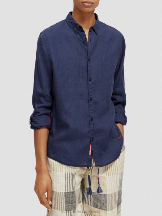Scotch & Soda Hommes chemise en lin avec ajustements aux manches Marin vêtements 4HB4289