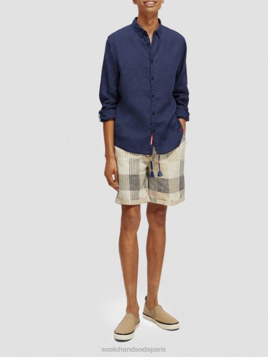 Scotch & Soda Hommes chemise en lin avec ajustements aux manches Marin vêtements 4HB4289