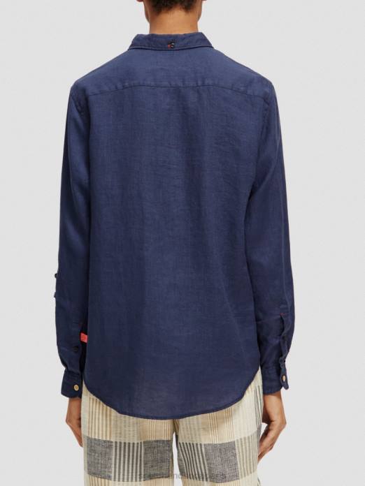 Scotch & Soda Hommes chemise en lin avec ajustements aux manches Marin vêtements 4HB4289