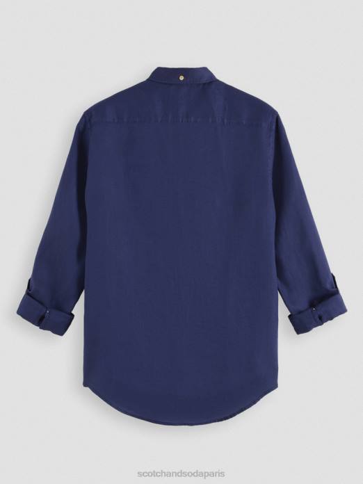 Scotch & Soda Hommes chemise en lin avec ajustements aux manches Marin vêtements 4HB4289