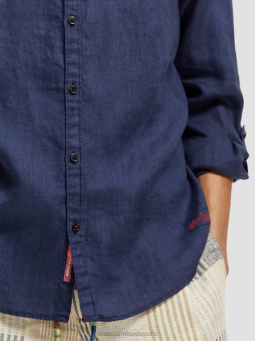 Scotch & Soda Hommes chemise en lin avec ajustements aux manches Marin vêtements 4HB4289