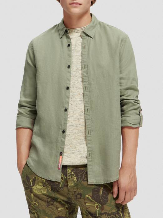 Scotch & Soda Hommes chemise en lin avec ajustements aux manches armée vêtements 4HB4288