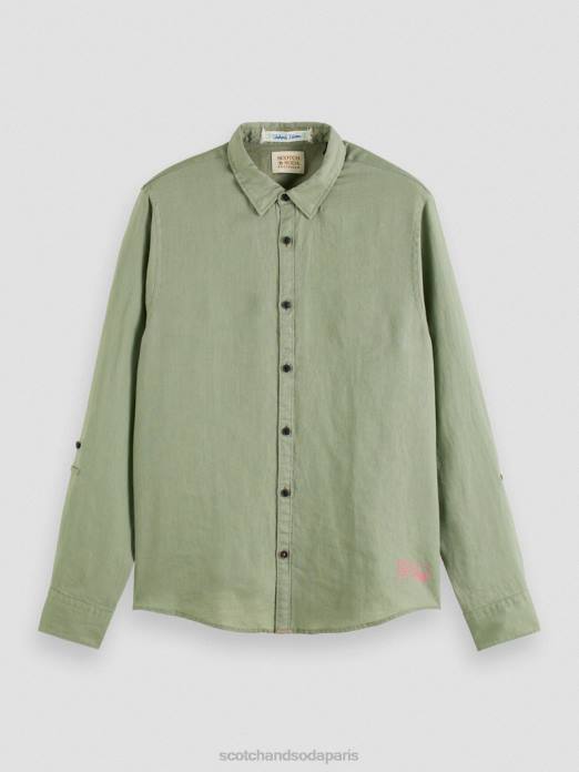 Scotch & Soda Hommes chemise en lin avec ajustements aux manches armée vêtements 4HB4288